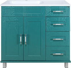 Misty Тумба с раковиной Купер 90 L 4 ящика бирюзовая – фотография-1